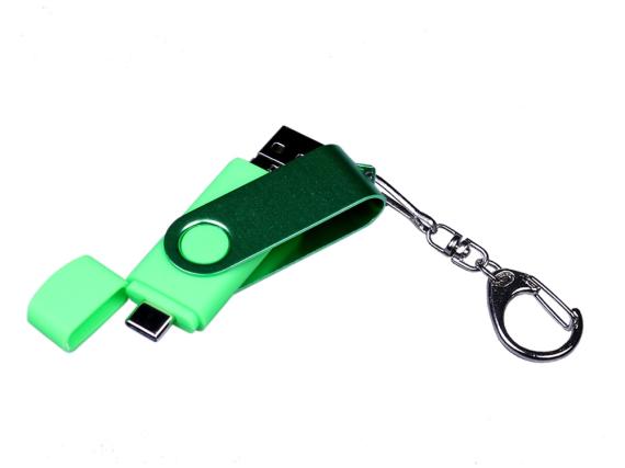 USB 2.0/micro USB/Type-С- флешка на 16 Гб 3-в-1 с поворотным механизмом