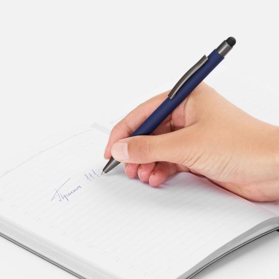 Ручка шариковая Atento Soft Touch со стилусом, темно-синяя