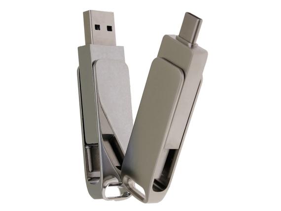 USB 2.0- флешка на 32 Гб с поворотным механизмом и дополнительным разъемом Type-C