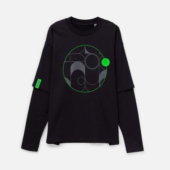 Футболка оверсайз с двойным рукавом Kosmos, черная, размер M/L